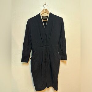 Vintage Donna Karan Net York Navy Long Sleeve Dress with pleats and pockets